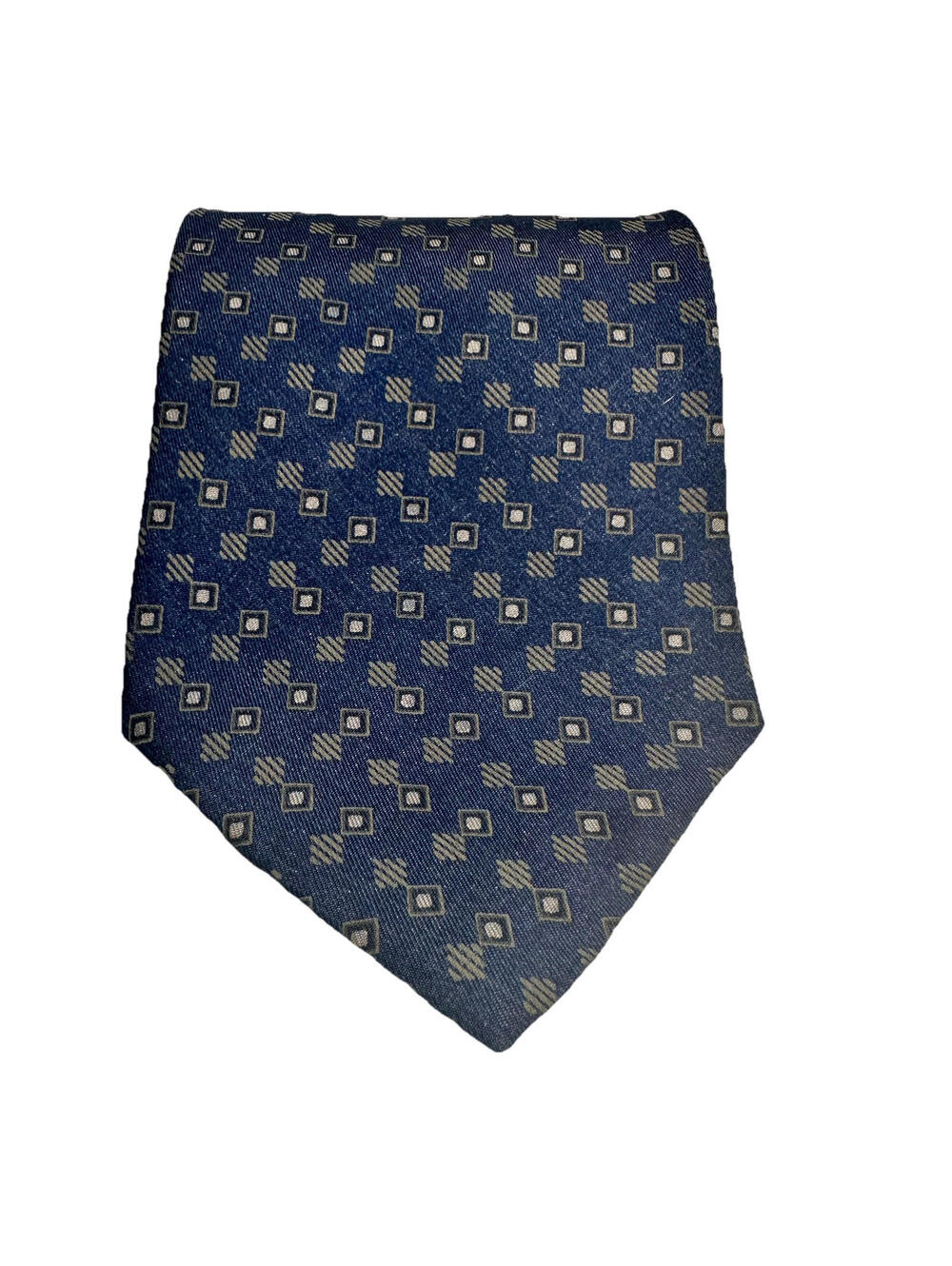 KENNETH COLE Gray & Navy Neck Tie w/ Geometric Square Design